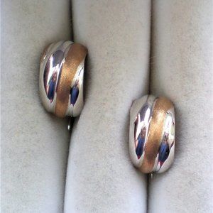 Vintage Designer Italy Solid 14K Two Tone White Pink Gold Hoop Pierced Earrings